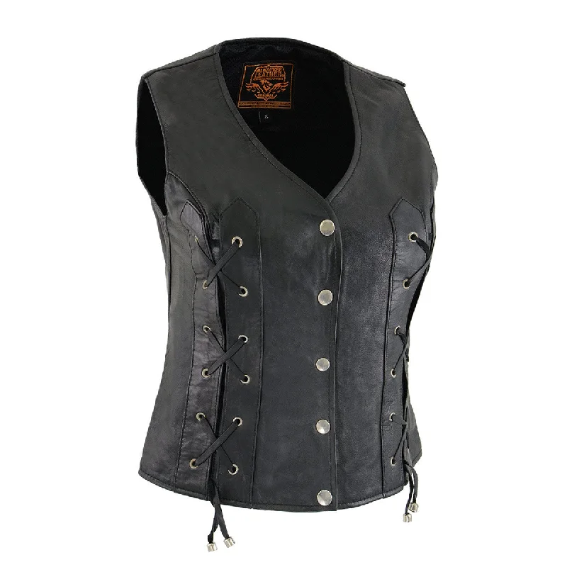 Milwaukee Leather SH1216 Ladies Black Leather Vest with Front Laces Sharp Women's Italian Milwaukee Leather SH1216 Ladies Black Leather Vest with Front Laces Sharp Women's Italian