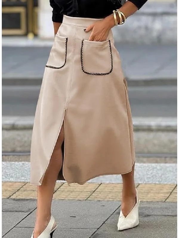 Frayed Suede A-line Split Hem Skirts Cozy Women's Winter