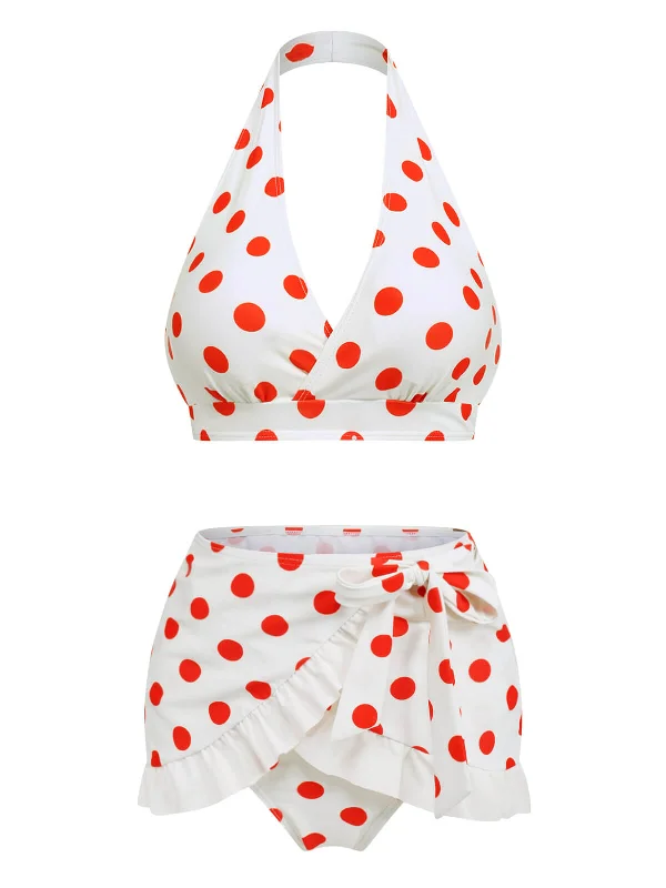 1950s Retro Polka Dots Bikini Set & Apron Vintage Women's 1970S 