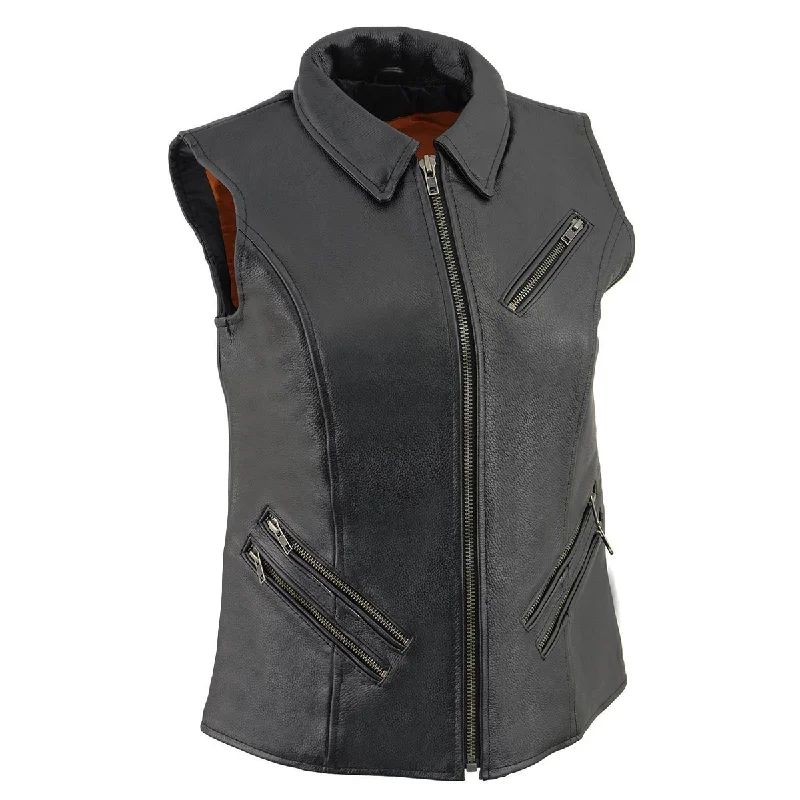 Milwaukee Leather MLL4520 Women’s Black Shirt Collar Motorcycle Rider Vest w/ 4 Front Lower Pockets Bold Women's Statement Milwaukee Leather MLL4520 Women’s Black Shirt Collar Motorcycle Rider Vest w/ 4 Front Lower Pockets Bold Women's Statement