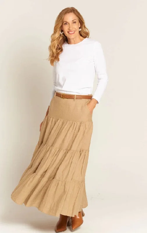 Tiered skirt camel Casual Women's Japanese 