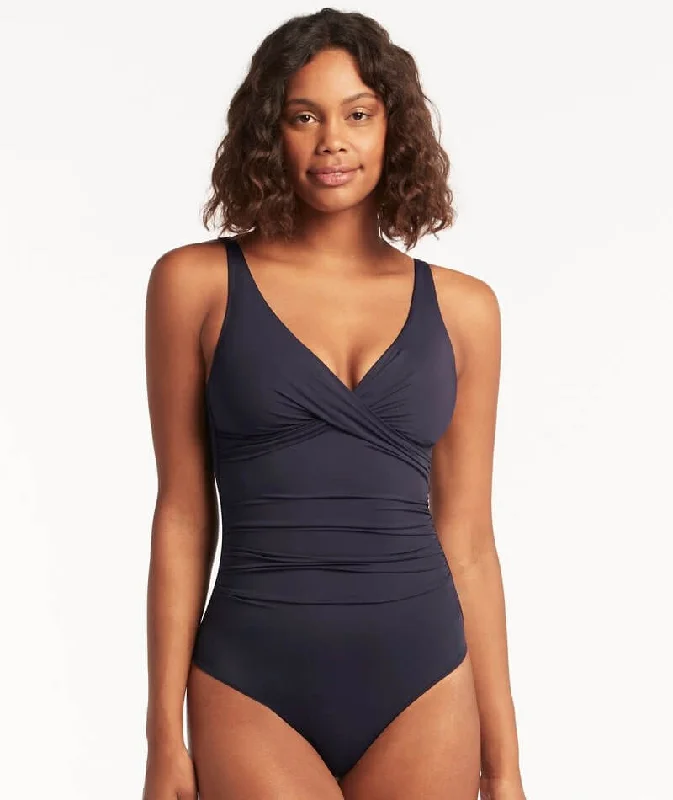 Sea Level Eco Essentials Cross Front A-DD Cup One Piece Swimsuit - Night Sky Navy Monochromatic All - in - one Sea Level Eco Essentials Cross Front A-DD Cup One Piece Swimsuit - Night Sky Navy Monochromatic All - in - one