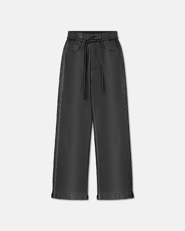 Harlee - Belted Regenerated Leather Pants - Black Adventure