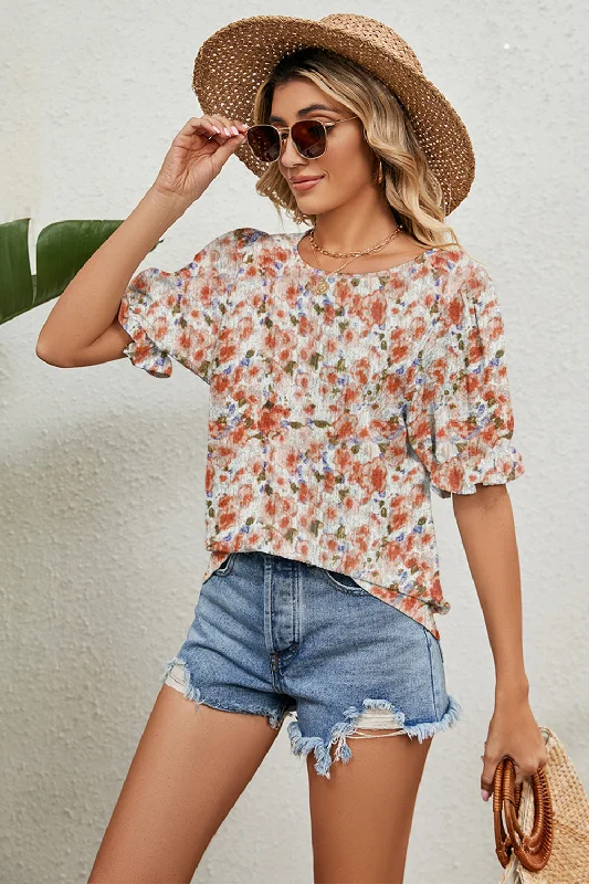 Round Neck Flounce Sleeve Blouse purpose