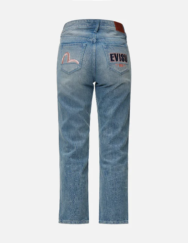 Seagull and Logo Embroidered Relax Fit Jeans Compression