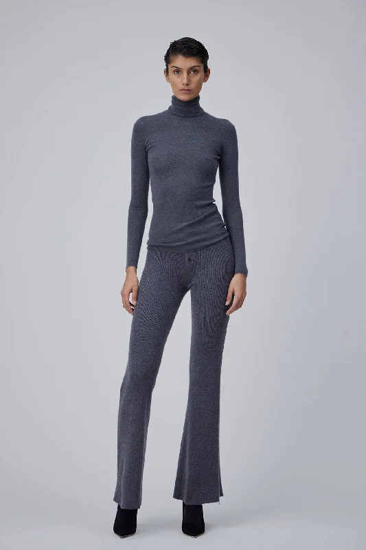CASHMERE RIB WIDTH PANTS IN SPACE GREY Athletic Women's High - 