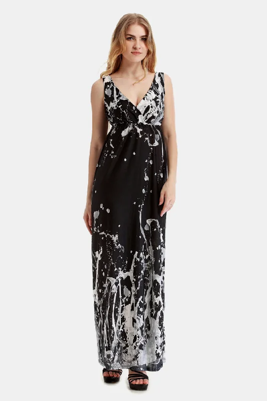 Printed Surplice Neck Sleeveless Maxi Dress Sharp Women's Italian