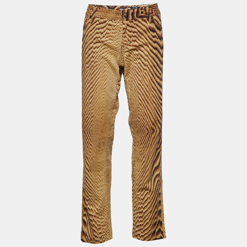 Just Cavalli Beige Animal Print Cotton Straight Fit Jeans Stylish Women's Tropical 