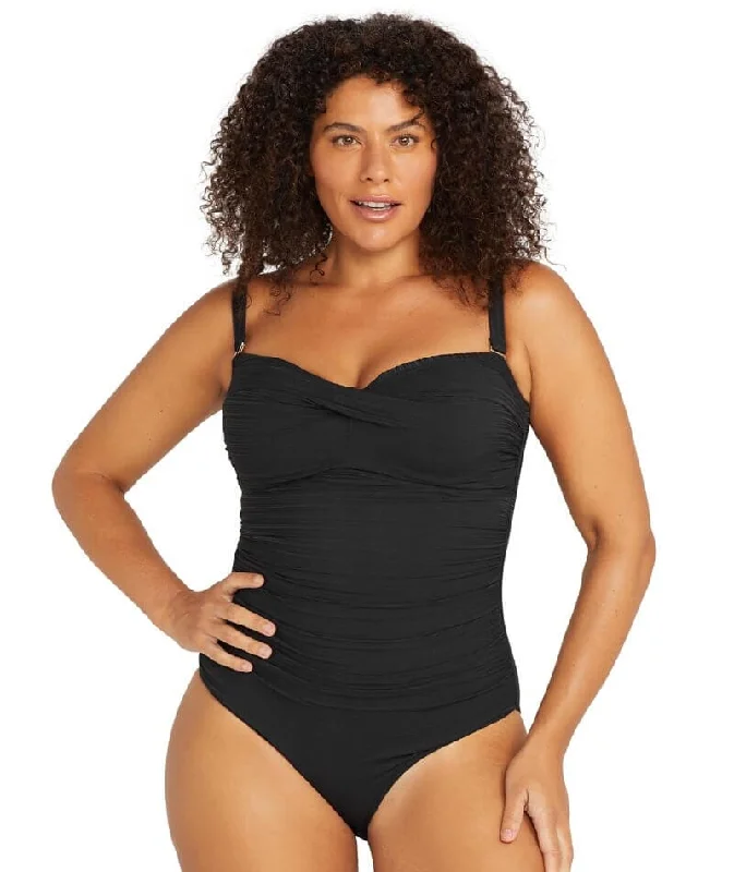 Artesands Aria Botticelli Twist Front Bandeau D-DD Cup One Piece Swimsuit - Black Classic Women's Pin - striped Artesands Aria Botticelli Twist Front Bandeau D-DD Cup One Piece Swimsuit - Black Classic Women's Pin - striped