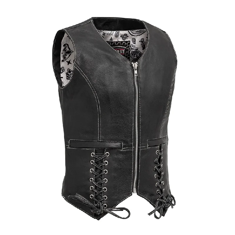 Love Lace Women's Motorcycle Leather Vest Hip Women's Urban