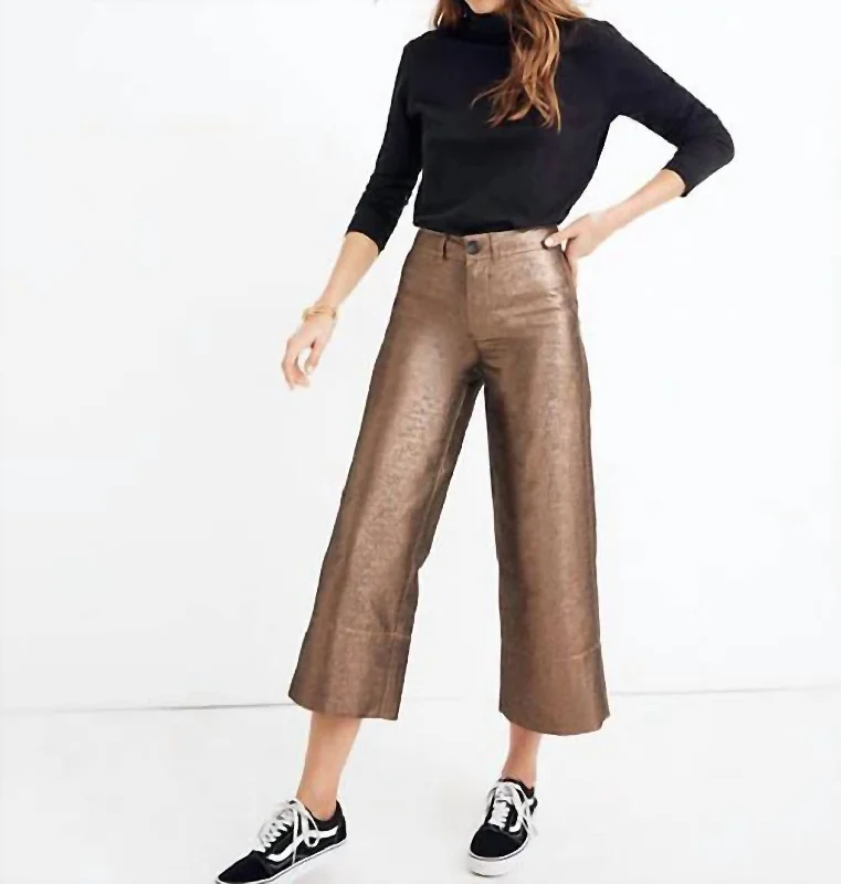 Emmette Wide Leg Metallic Crop Pants In Bronze/gold Modern Women's Tech