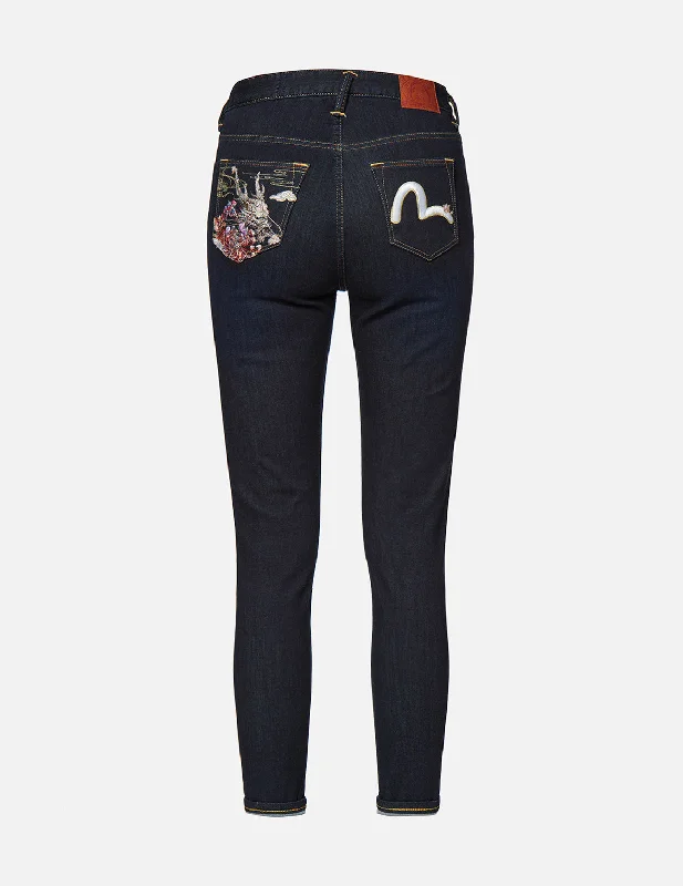 Dragon Head and Seagull Embroidered Skinny Jeans Sporty Women's Tennis