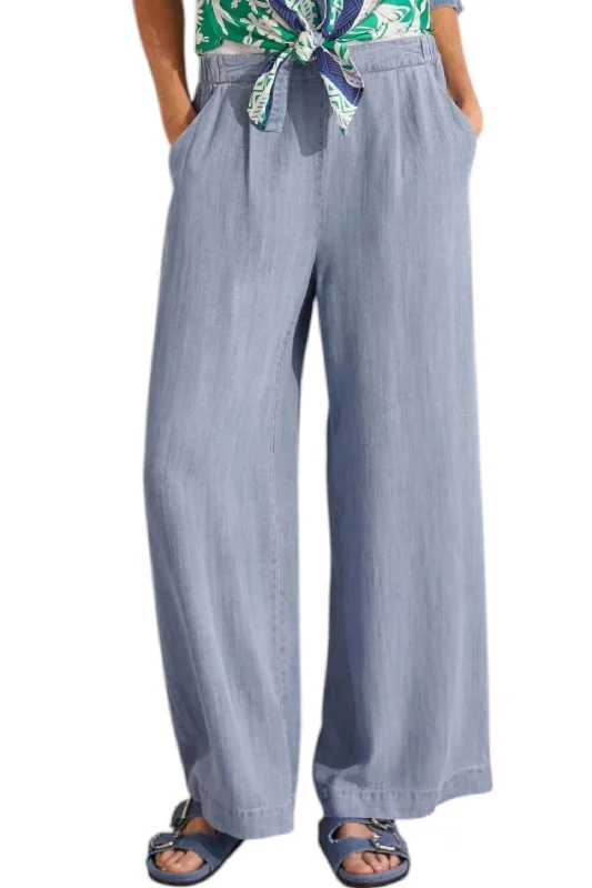Flowy Pull-On Wide Leg Pants In Tideblue Cozy Women's Winter