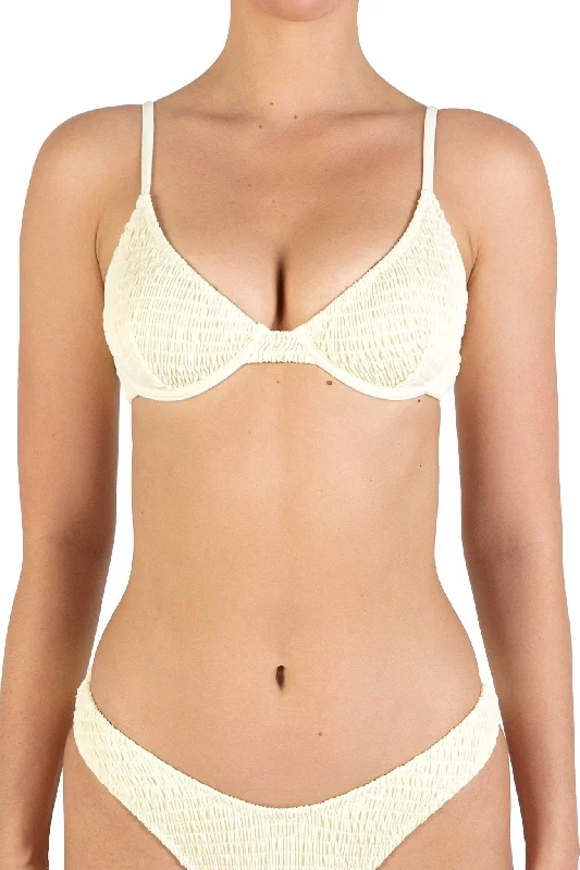 Cream White Pleat Underwire Bikinis Top Scandinavian