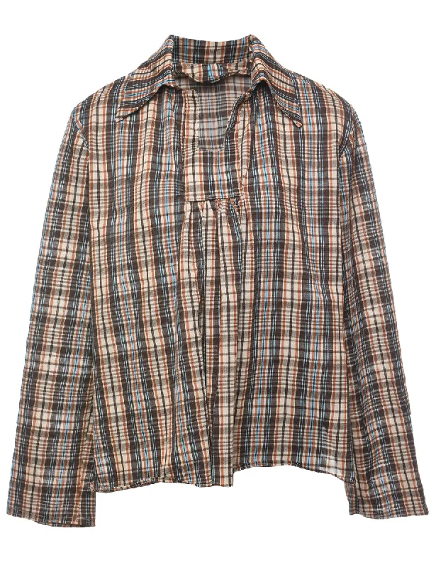 1970s Checked Printed Top - L Elegant Women's Formal 