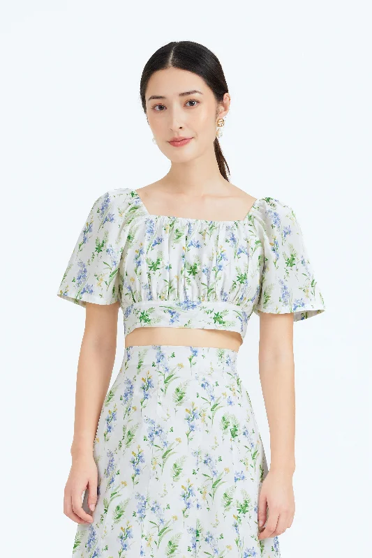 Anastasia Floral Cotton Tie-Back Crop Top Compression