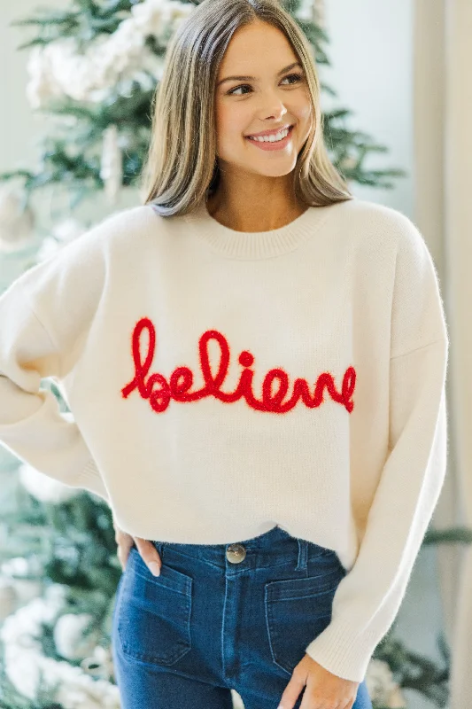 Believe Cream Script Sweater Streetwear Style for 