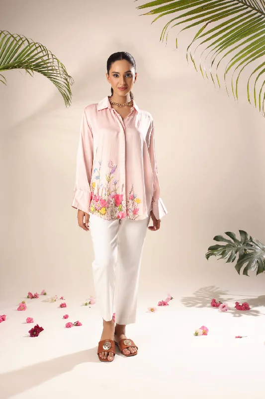 Floral Hand Painted Shirt Elegant Women's 