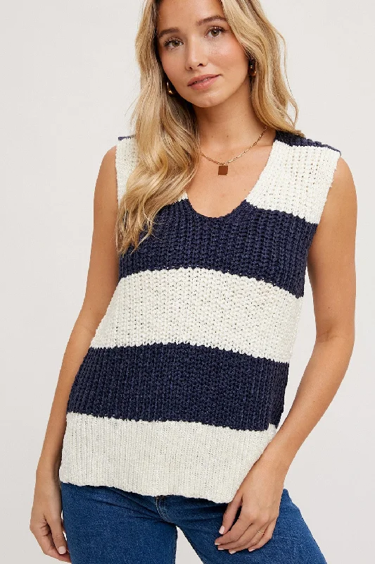 Wide Stripe Tank Sweater in Navy Cool Women's Skate