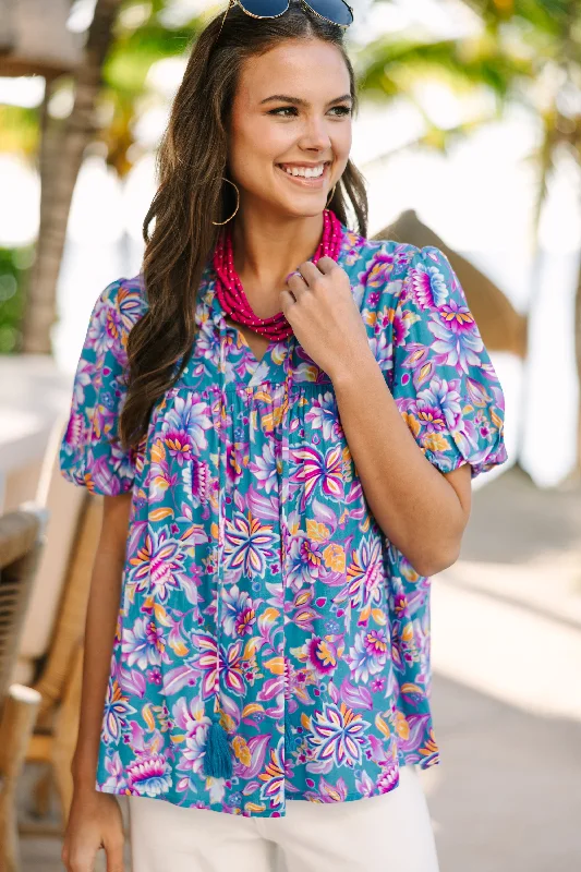 Get Going Blue Floral Blouse Business