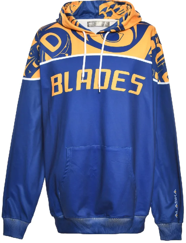 Blue Blades Printed Hoodie - L Relaxed Women's Beachy