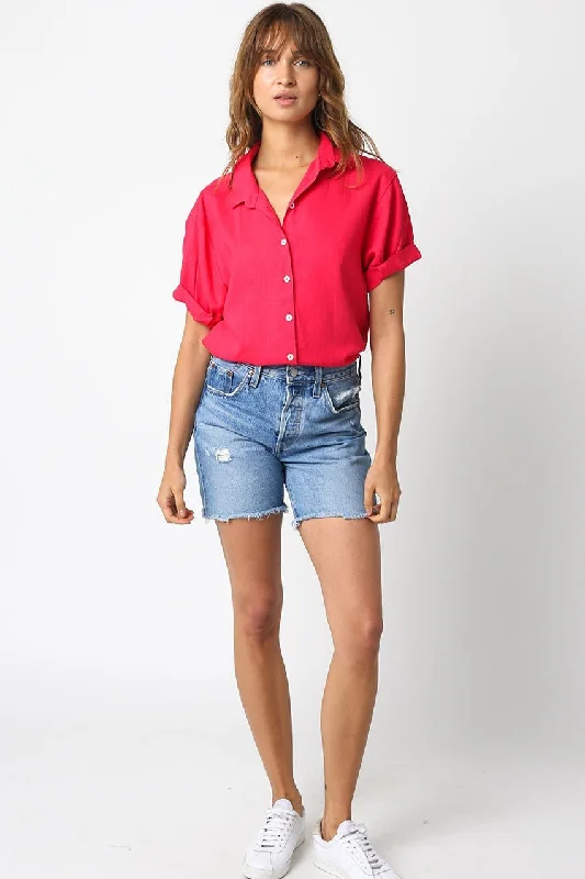 Boardwalk Button Down Short Sleeve Top Trendy Women's 