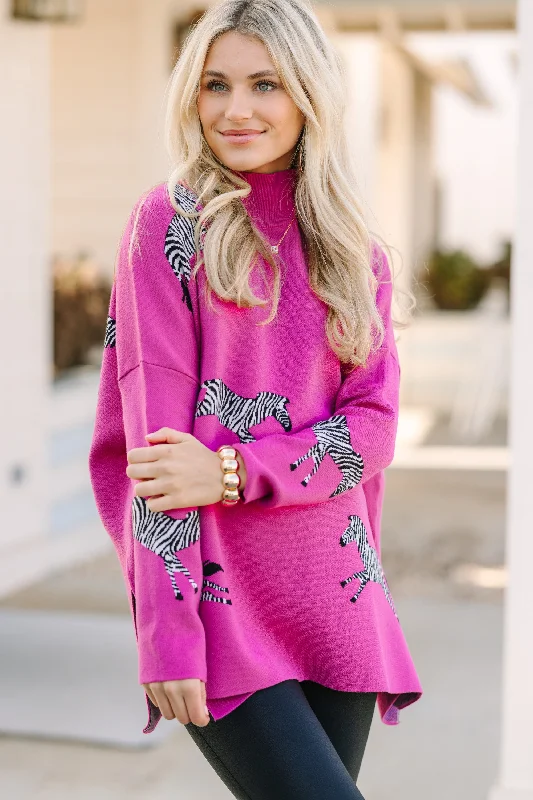 Quick Decision Fuchsia Pink Zebra Sweater Monochromatic Office Style