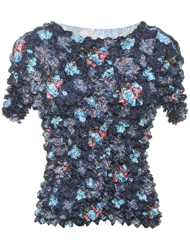Crinkle Floral Printed Top - M Artistic Women's Hand - painted