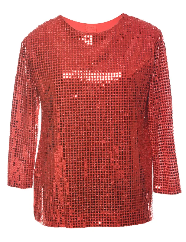Sequined Red Party Top - L Geometric