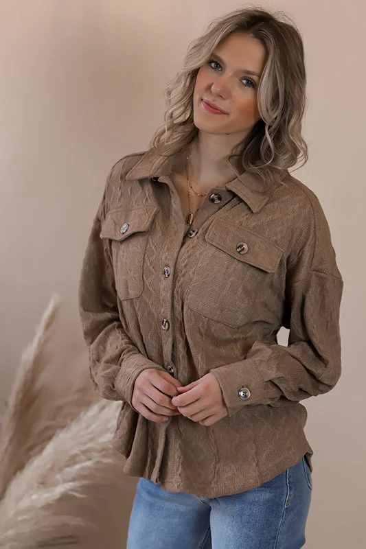 Clara Mocha Cable Knit Jacket Cozy Women's Sherpa - lined