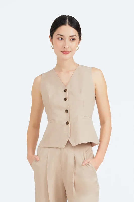 Bernice Relaxed Button Down Vest Laid - back Women's Style