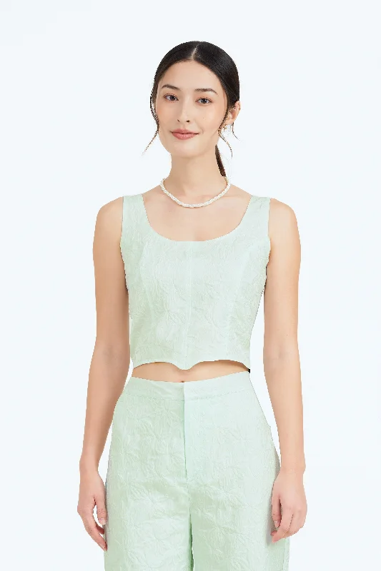 [Petite Fit] Aneeza Jacquard Corset Top Monochromatic Office Style