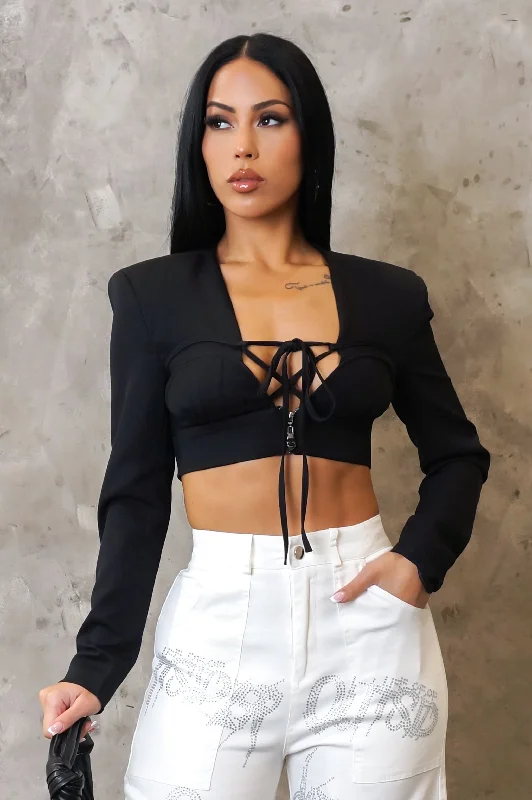 Going Crazy For You Crop Top - Black Traditional Women's Wool