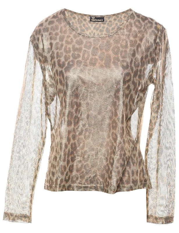 Sheer Effect Leopard Evening Top - L Laid - back Women's Vibe