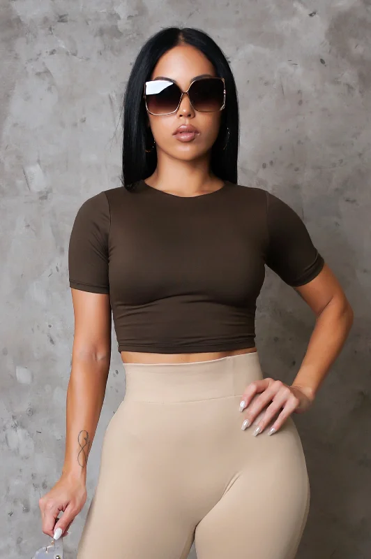 All About You Crop Top - Brown Polished Women's Silk