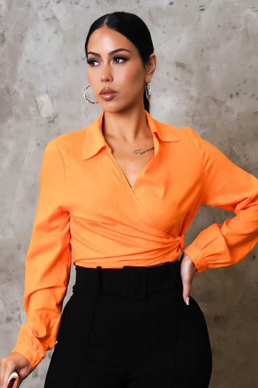 On My Way Up Crop Top - Orange Polished Women's Silk