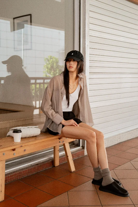 [Backorder] Hana Long-Sleeved Sheer Shirt in Fossil Grey performance
