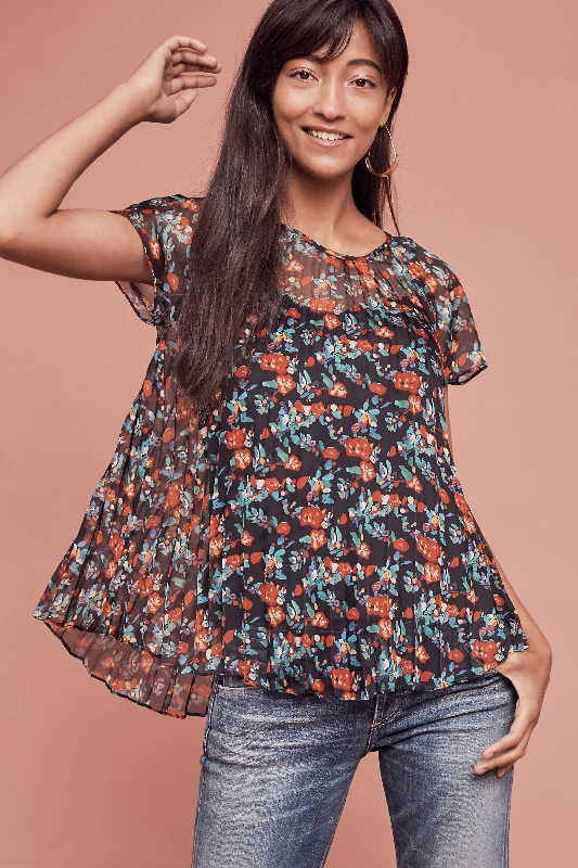 Pleated Top in Multi Floral Earthy Women's Hemp - based