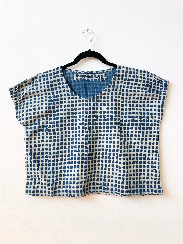 Zelia Light Check Indigo Top (XS-XL) Refined Women's Classic 