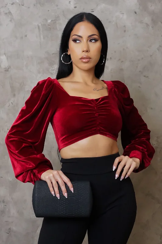 Velvet Nights Crop Top - Burgundy Bold Women's Statement