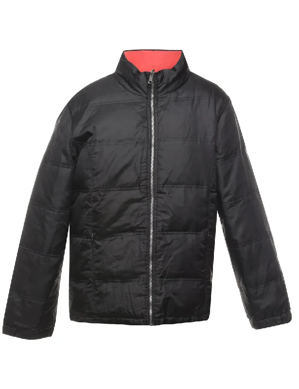 Zip-Front Black Puffer Jacket - L Casual Women's Loose - fitting