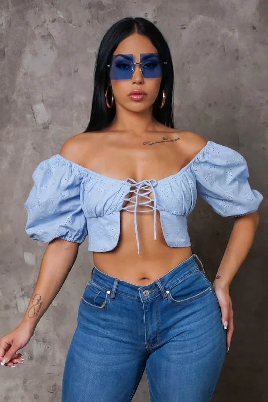 Delicate Details Top - Blue Artistic Women's Hand - painted