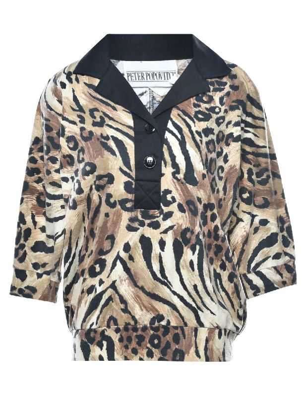 Leopard Printed Sweatshirt - L Cozy Women's Sherpa - lined
