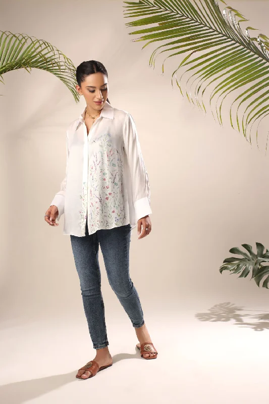 Delicate Hand Painted Summer Shirt Monochromatic Office Style