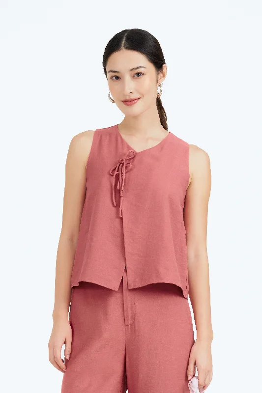 Germaine Ribbon Tie Sleeveless Top in Romantic Red Sophisticated Women's 
