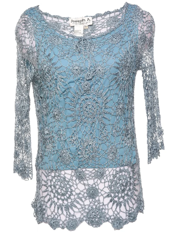 Crochet Blue Top - L Tough Women's Military - inspired