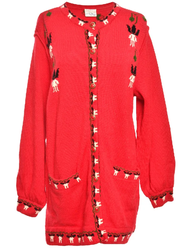 Button Through  Red Cardigan - L Refined Women's Velvet