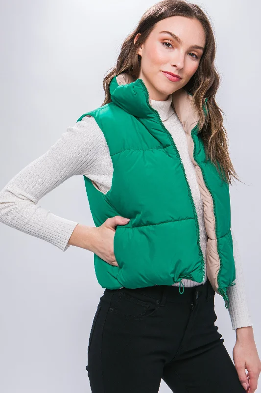 The Reversible Puffer Vest in Green Minimalist Women's Casual