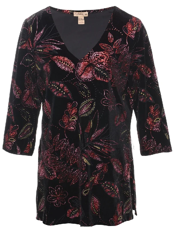 Velvet Fabric Party Top - L Sophisticated Women's Tailored
