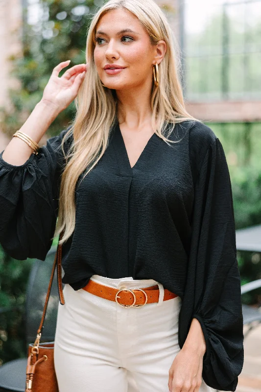 Thanks To You Black Bubble Sleeve Blouse Youthful Women's Pop